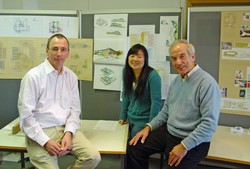 HAWK-Studentin Wei Shi Mu pr&auml;sentiert Prof. Dr. Christoph Gutenbrunner (MHH) und Prof. Josef St